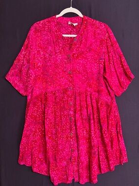 Go Fish XL Vibrant Pink Button-Front Mini Dress or Tunic top long line oversized